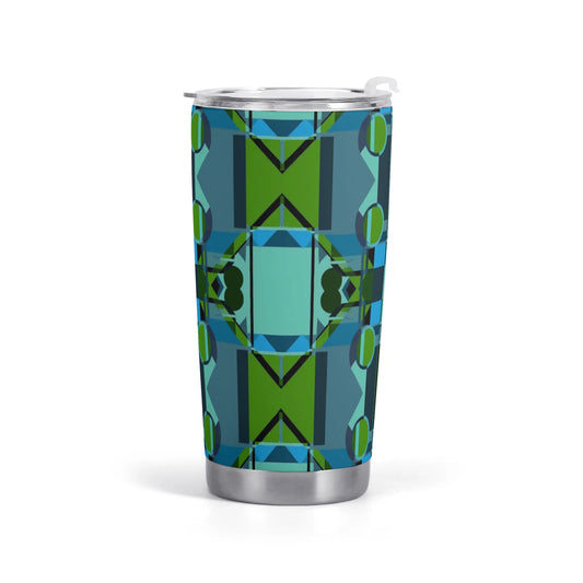 Geometric Mid Century Modern Blue and Green All Over Print To Go Mug Tumbler 20oz