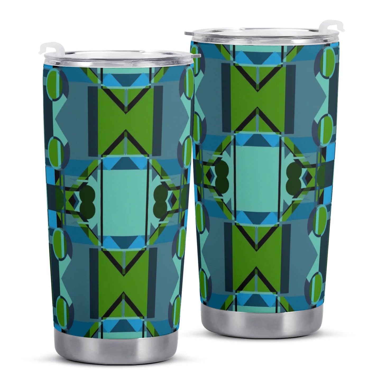 Geometric Mid Century Modern Blue and Green All Over Print To Go Mug Tumbler 20oz