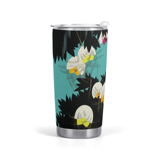 Retro Art Deco Floral Lilly of the Valley Turquoise and Black All Over Print Tumbler 20oz
