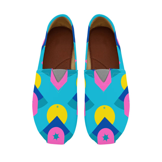 Colorful Geometric Abstract Bold Pink and Turquoise Pop Art Deco Womens Casual Slip-on Shoes