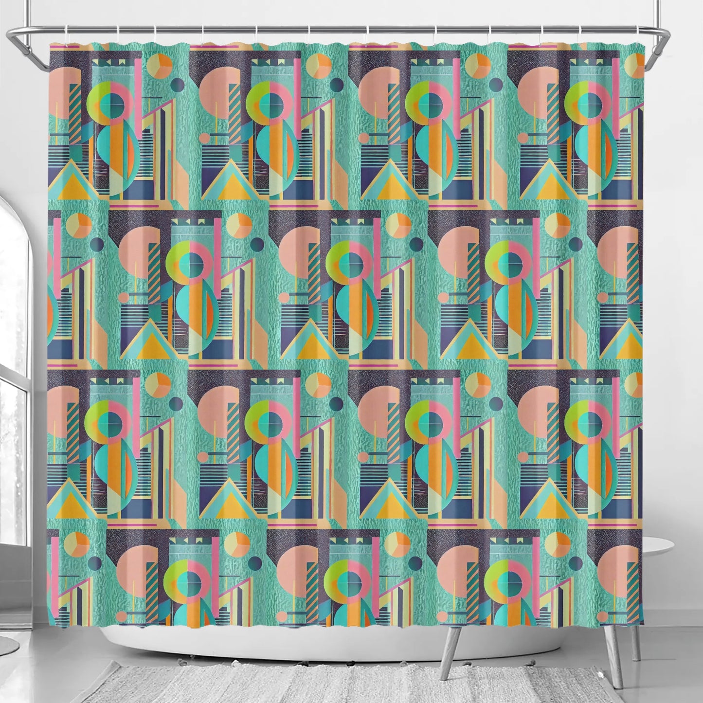 Abstract Geometric Colorful Retro Aesthetic Modern Boho Art Deco Inspired Shower Curtain