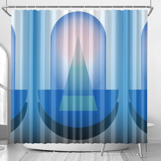 Geometric Orb Blue and Pink Ethereal Abstract Shower Curtain