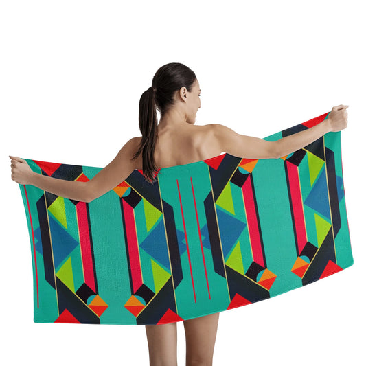 Abstract Geometric Bath Towel Colorful Pop Art Deco Graphic Retro Boho Design