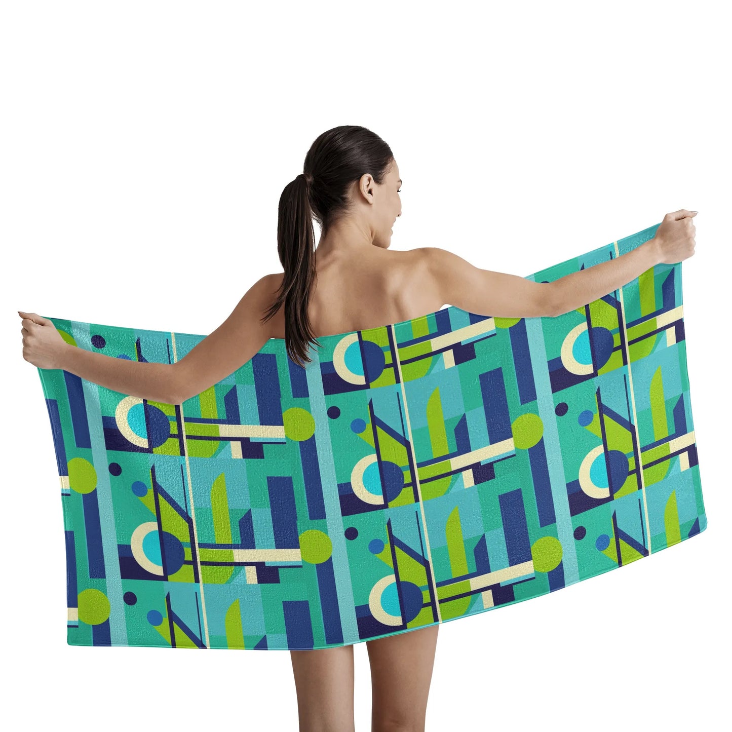 Abstract Geometric Bath Towel Colorful Pop Art Deco Graphic Retro Boho Design