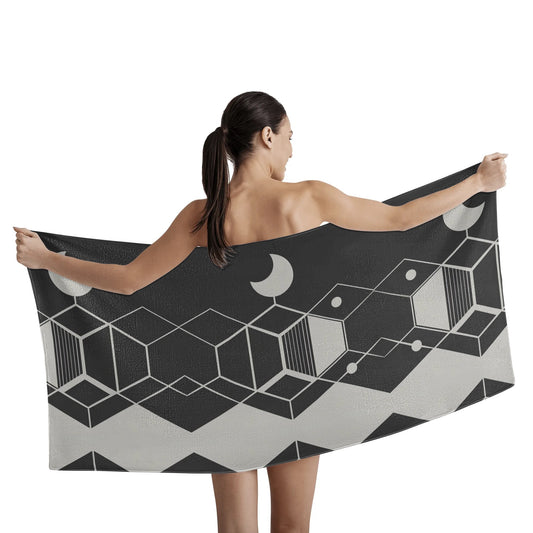 Black and White Abstract Moon Geometric Minimalist Bauhaus Bath Towel