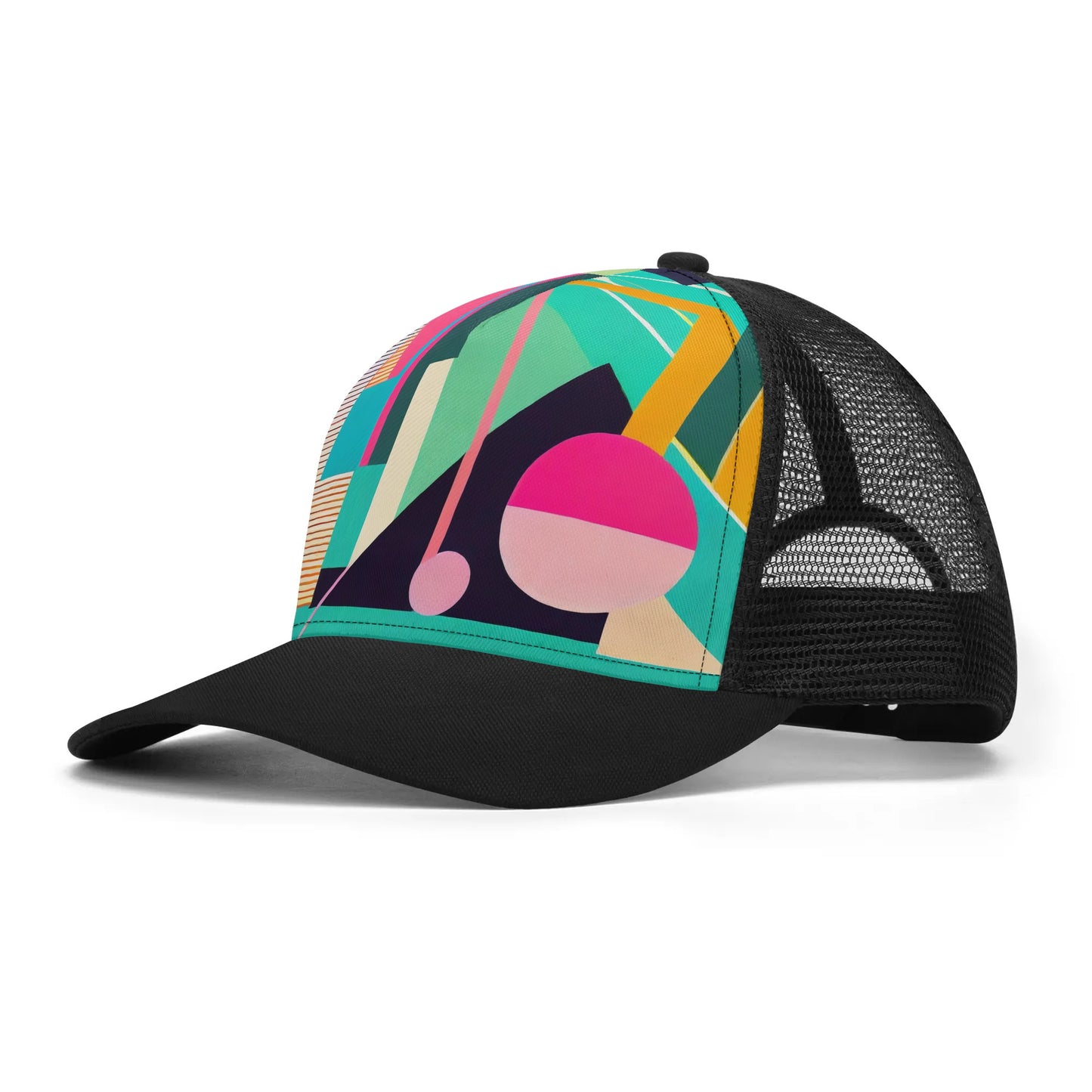 Colorful Abstract Geometric Art Graphic Trucker Hat Retro Maximalist Adjustable Snapback Trucker Hat