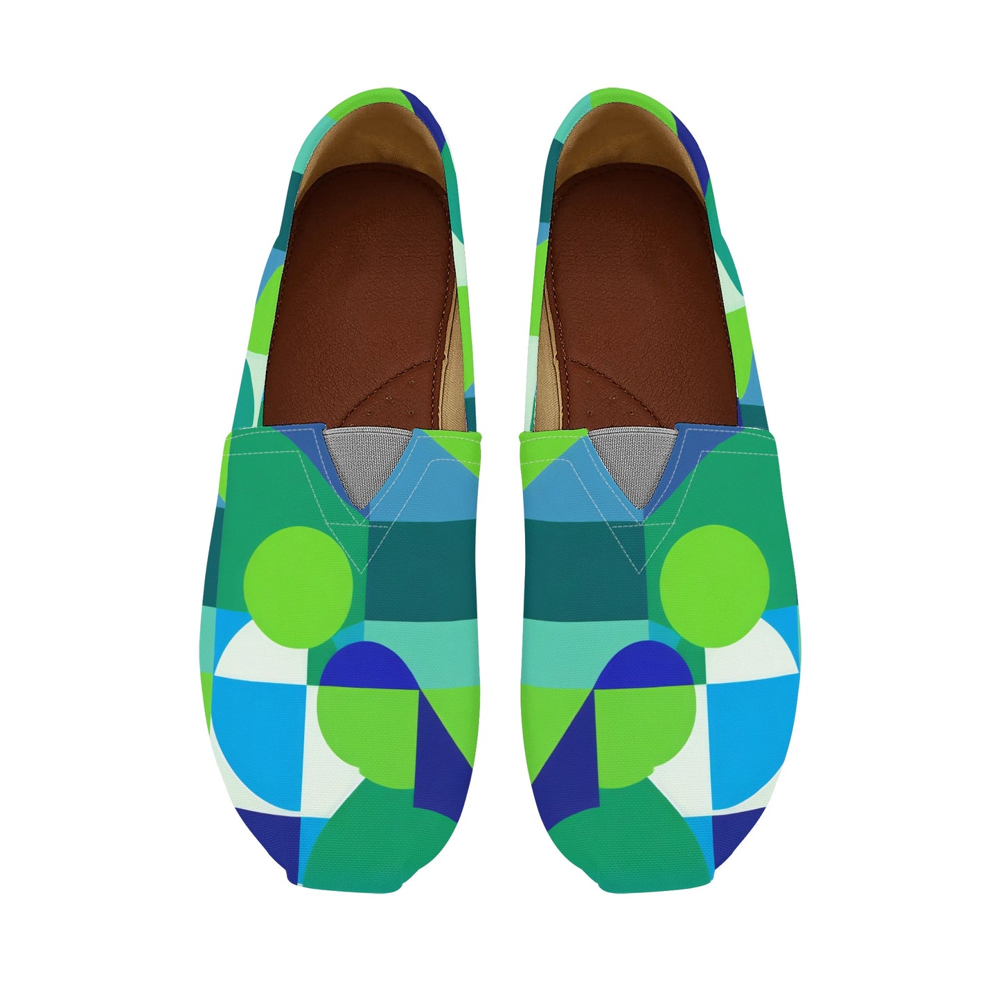 Bold Geometric Colorful Abstract Pop Art Deco Blue and Green Womens Casual Slip-on Shoes