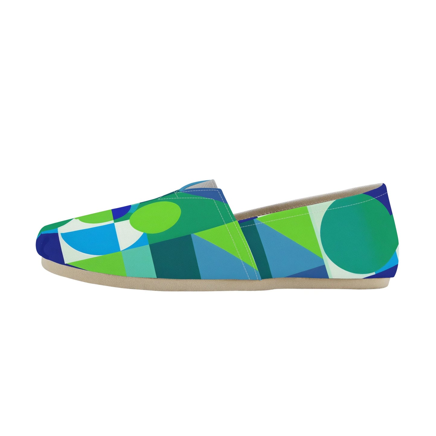 Bold Geometric Colorful Abstract Pop Art Deco Blue and Green Womens Casual Slip-on Shoes