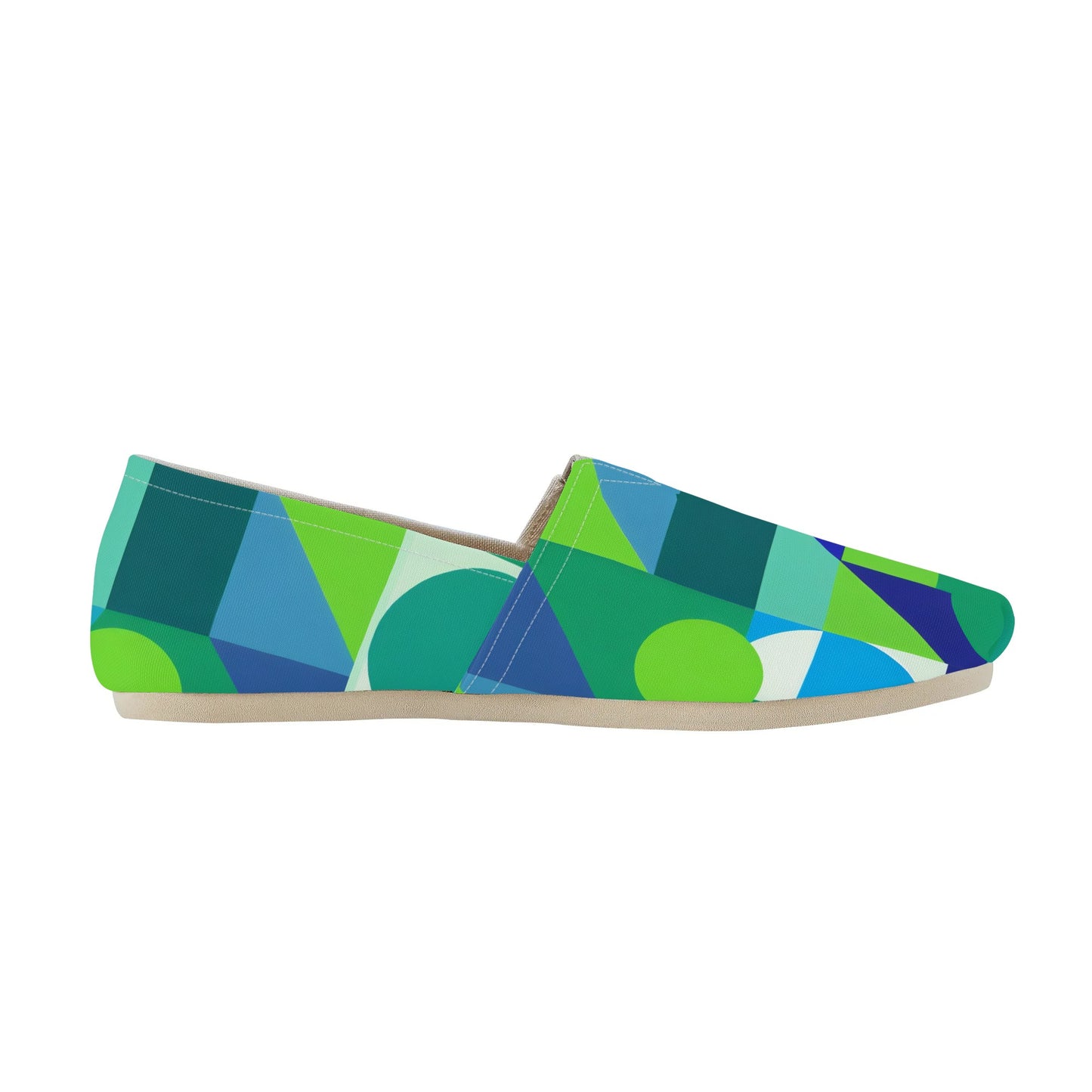 Bold Geometric Colorful Abstract Pop Art Deco Blue and Green Womens Casual Slip-on Shoes