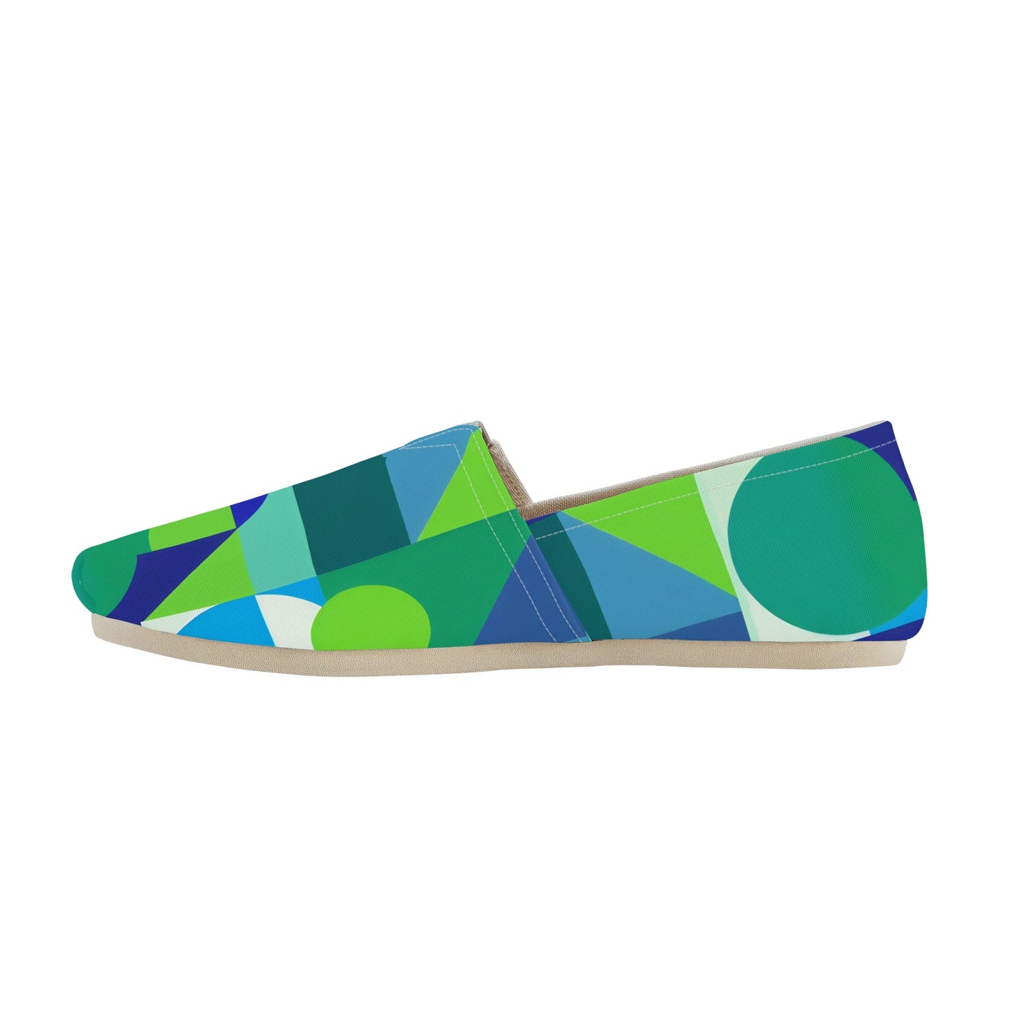 Bold Geometric Colorful Abstract Pop Art Deco Blue and Green Womens Casual Slip-on Shoes