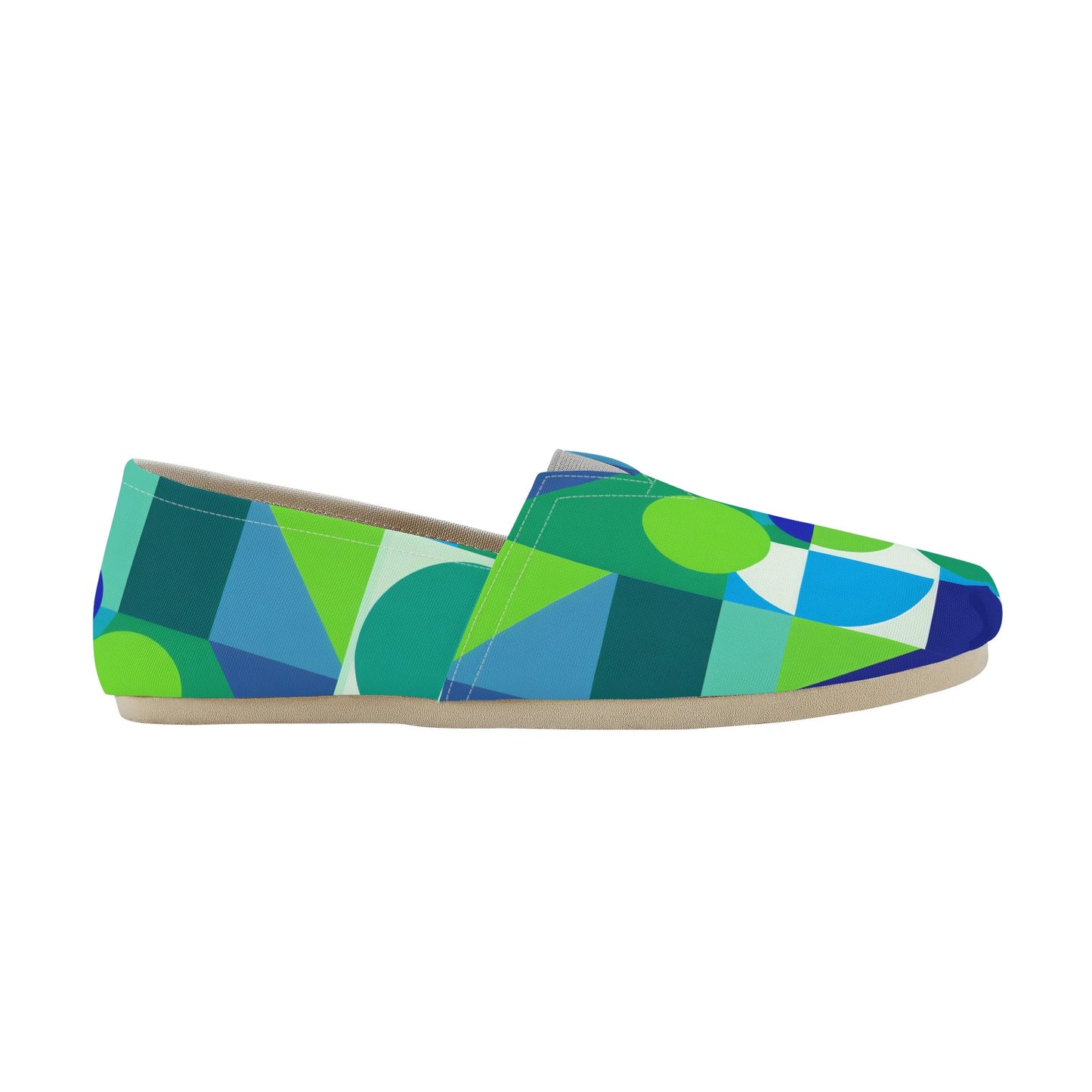 Bold Geometric Colorful Abstract Pop Art Deco Blue and Green Womens Casual Slip-on Shoes