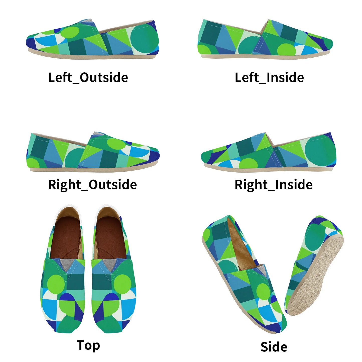 Bold Geometric Colorful Abstract Pop Art Deco Blue and Green Womens Casual Slip-on Shoes