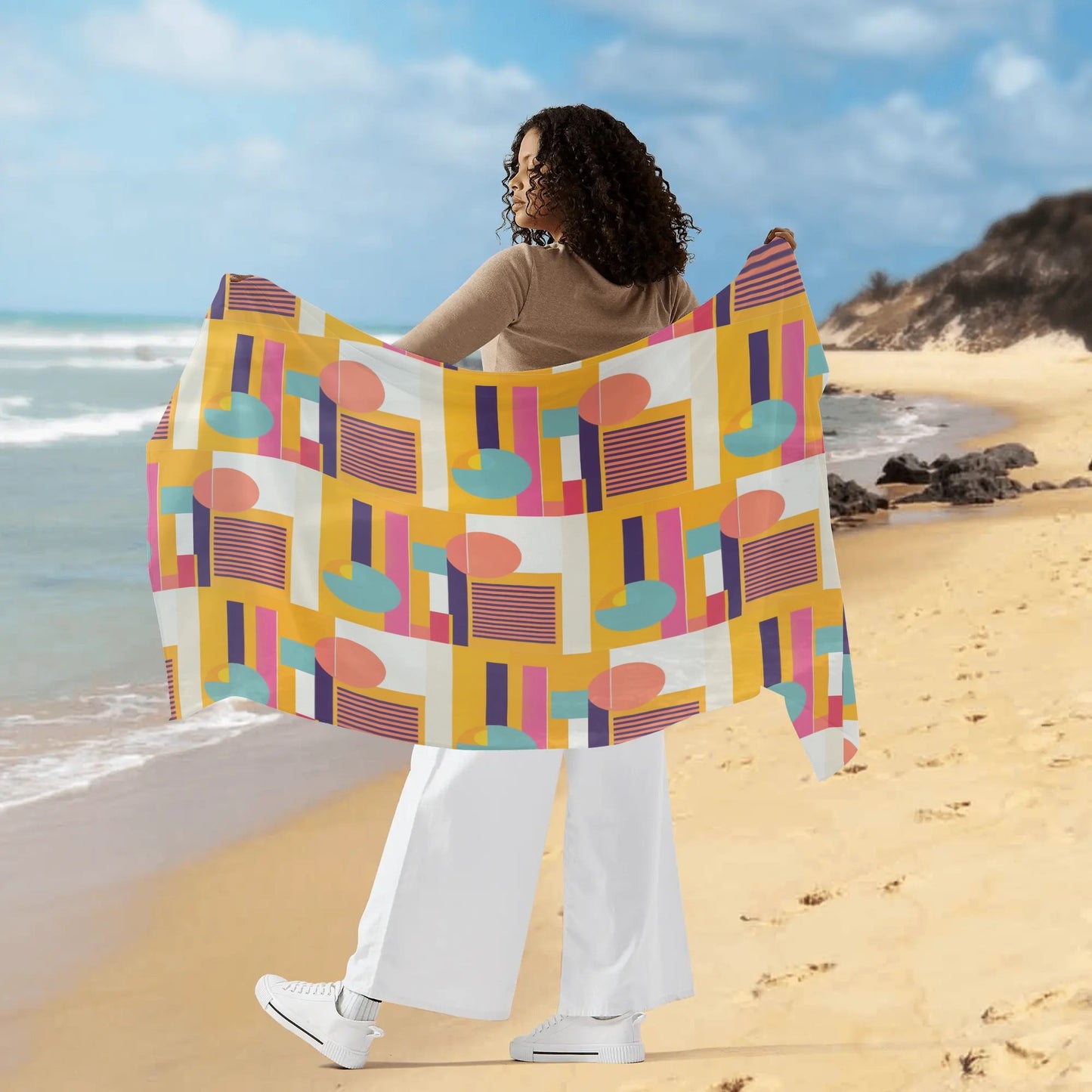 Abstract Geometric Colorful Sheer Womens Bikini Coverup Sarong Art Deco Inspired Bikini Coverup Sheer Wrap