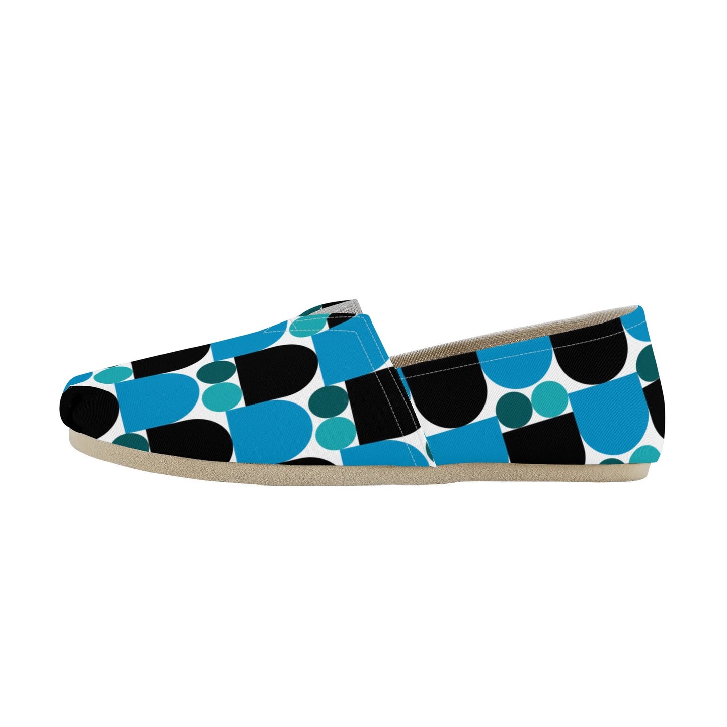 Black and Blue Bauhaus Design Abstract Geometric Womens Casual Slip-on Shoes