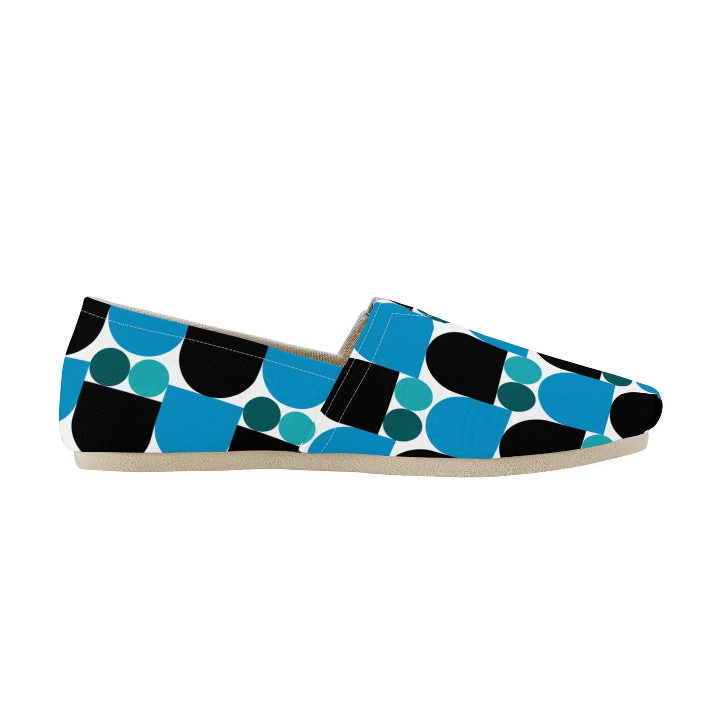 Black and Blue Bauhaus Design Abstract Geometric Womens Casual Slip-on Shoes