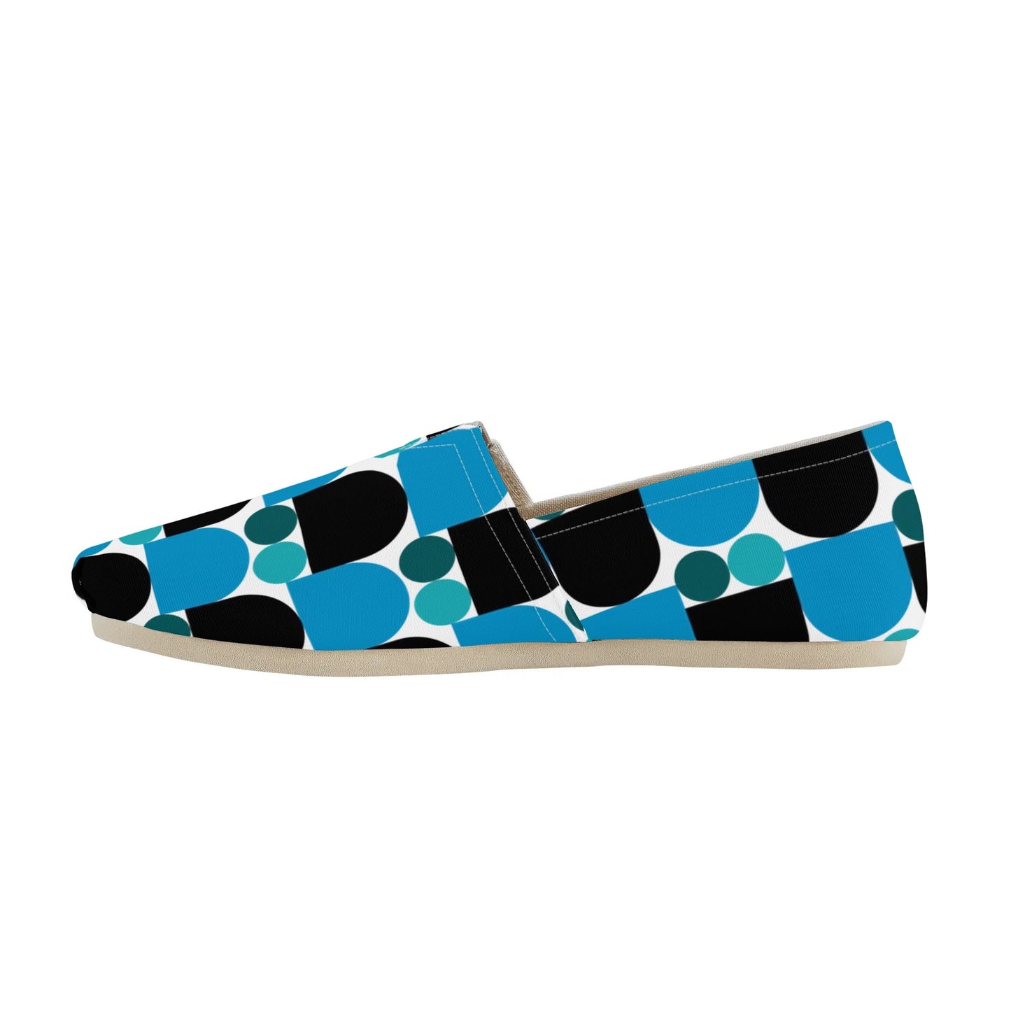 Black and Blue Bauhaus Design Abstract Geometric Womens Casual Slip-on Shoes