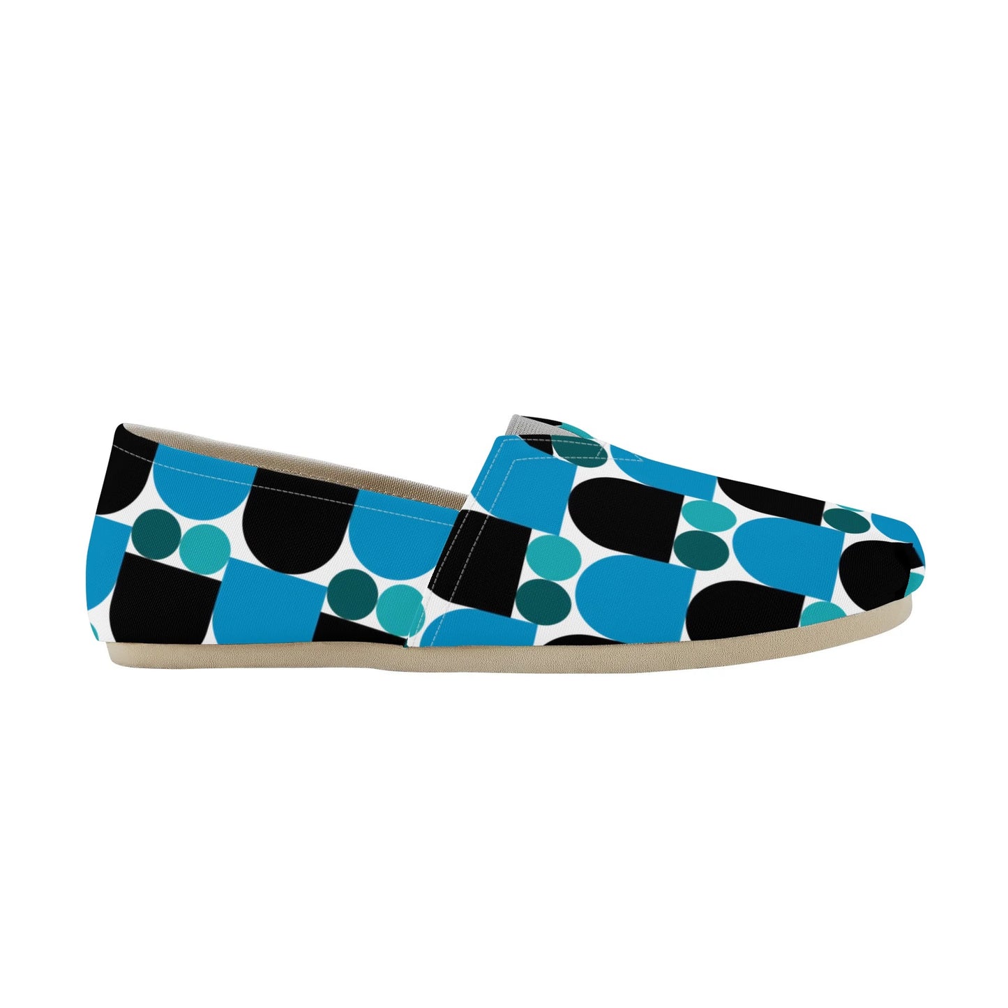 Black and Blue Bauhaus Design Abstract Geometric Womens Casual Slip-on Shoes