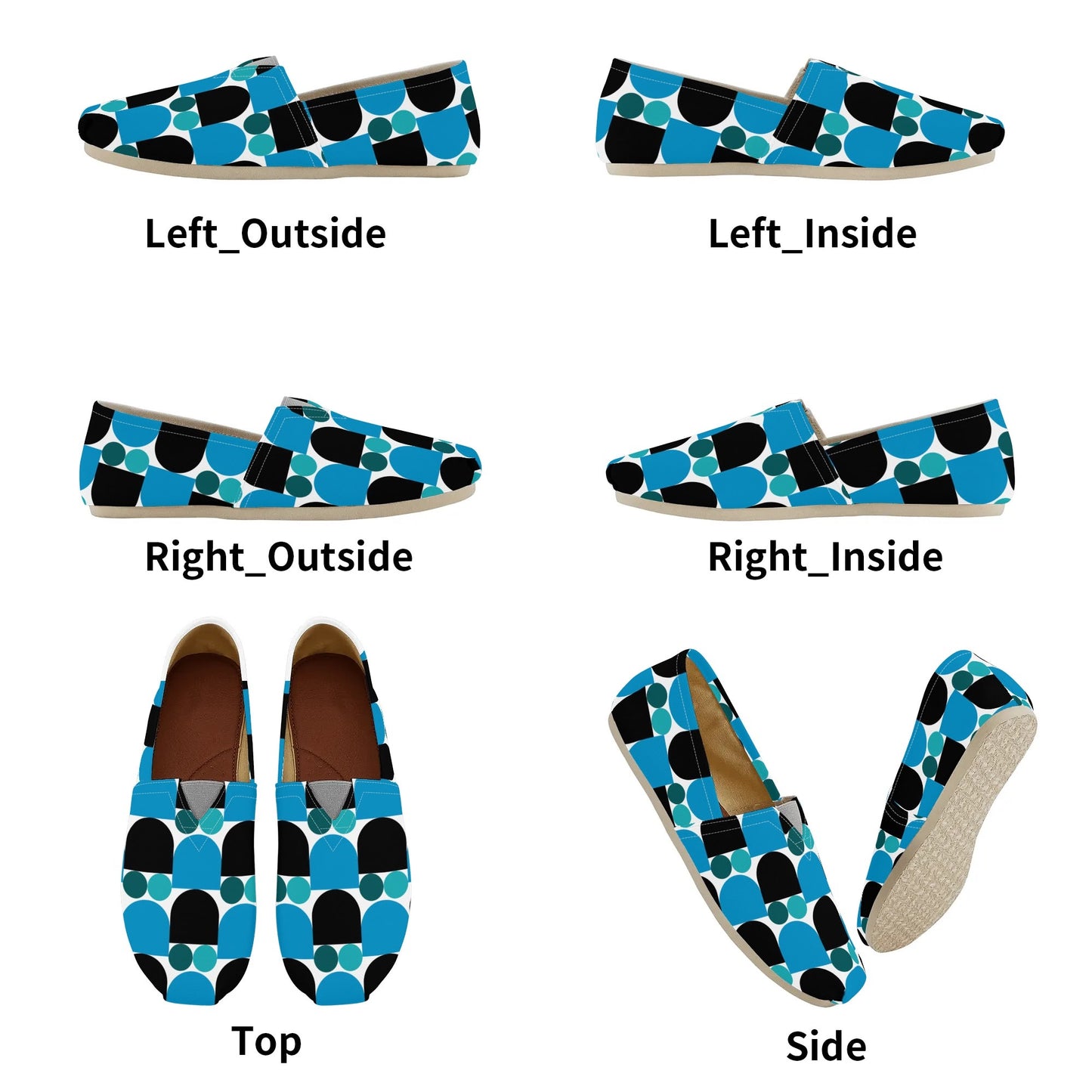 Black and Blue Bauhaus Design Abstract Geometric Womens Casual Slip-on Shoes