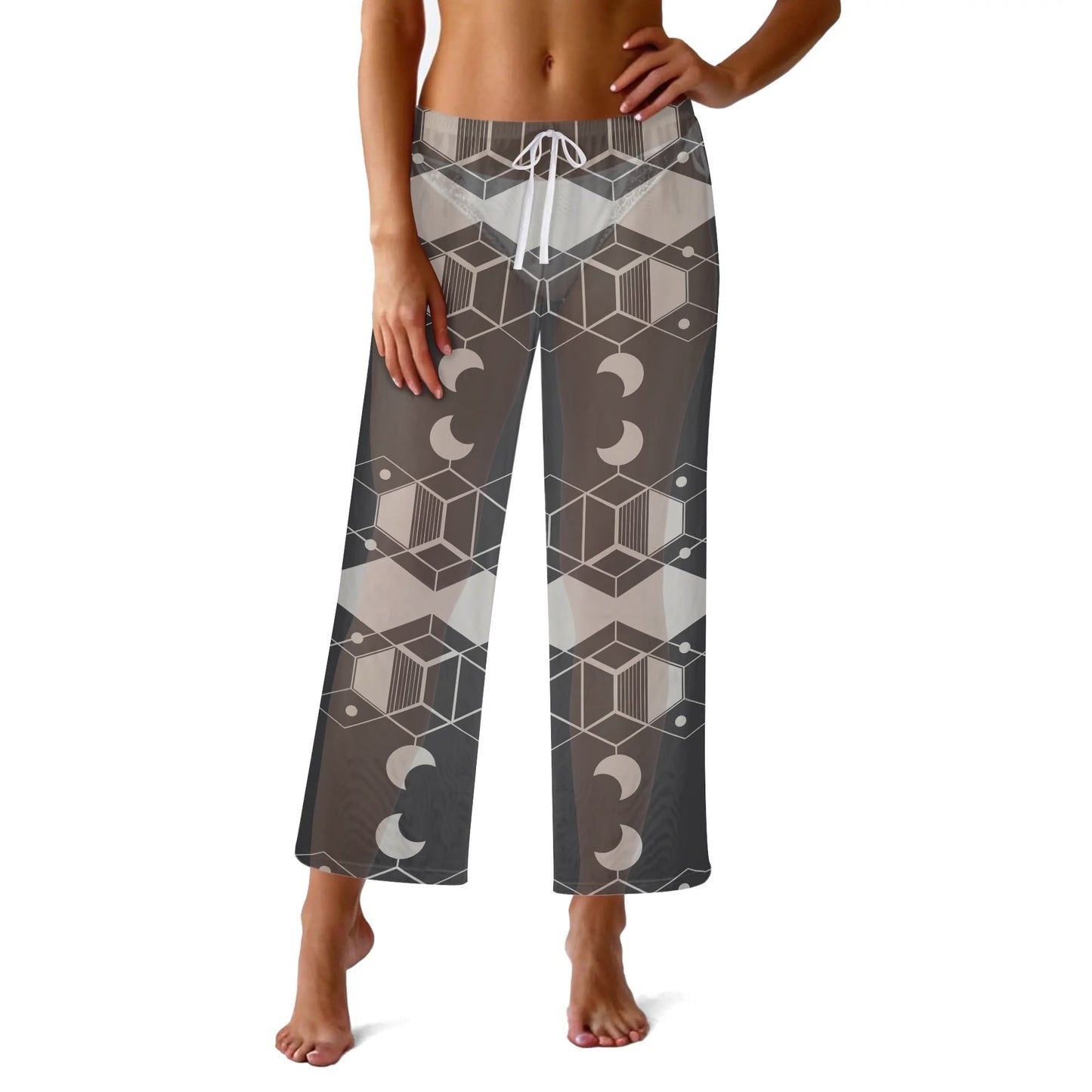 Honeycomb Moon Bauhaus Womens See Through Cover up Straight Leg Pants Swimsuit Bikini Bottom