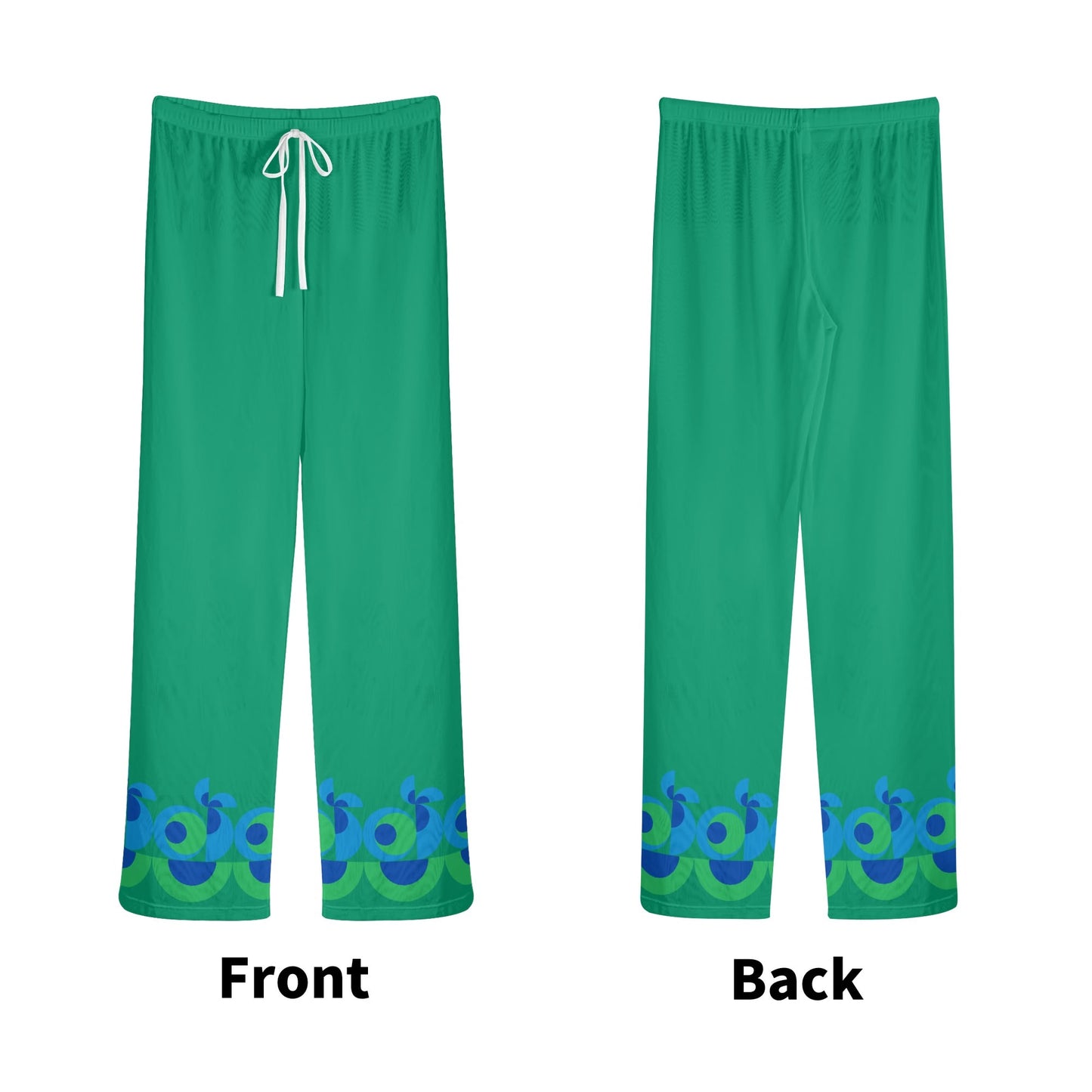 Green with Blue Geometric Trim Womens See Through Cover up Straight Leg Pants Swimsuit Bikini Bottom