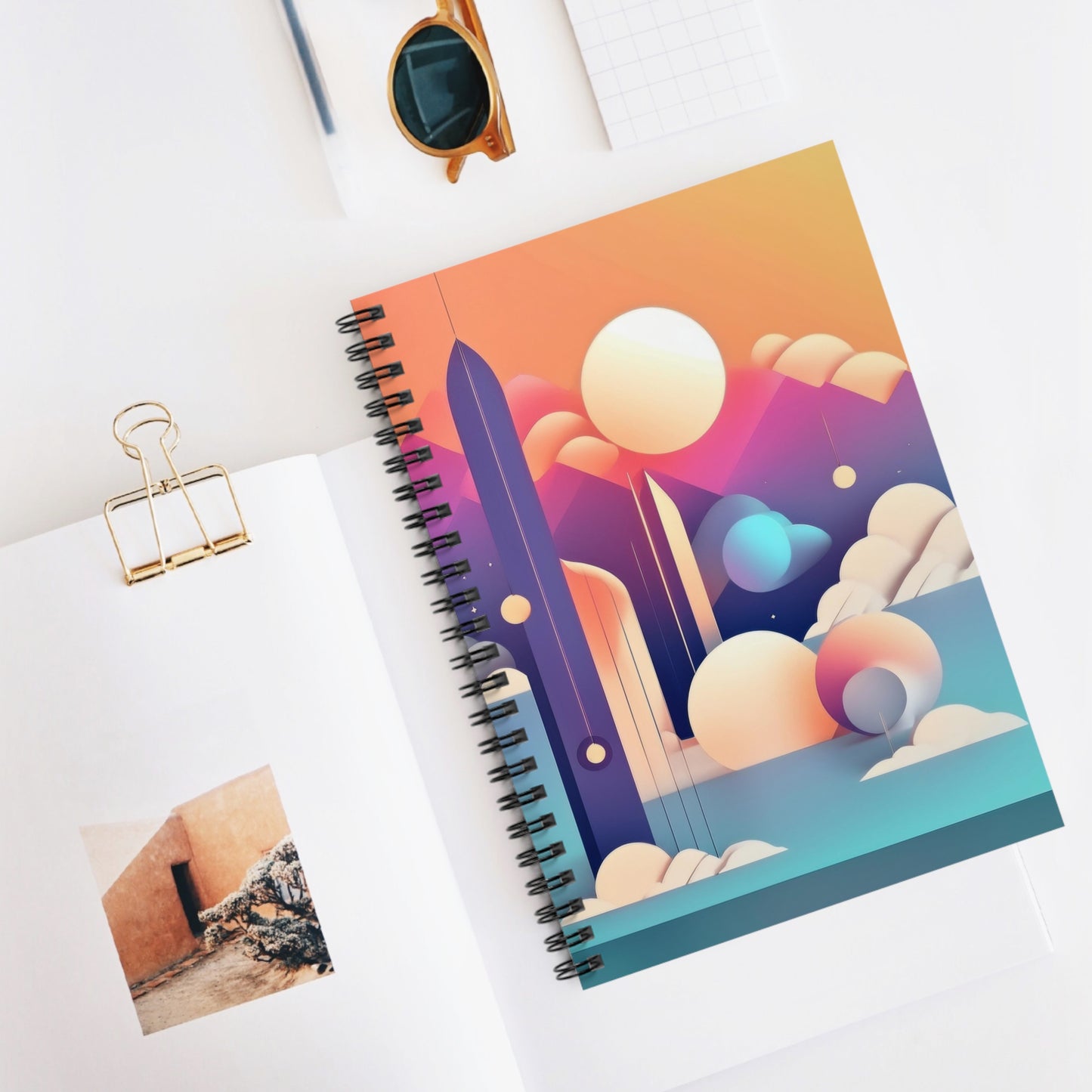 Cosmic Moon Pastel Aesthetic Journal Dreamy Sky Spiral Notebook - Ruled Line