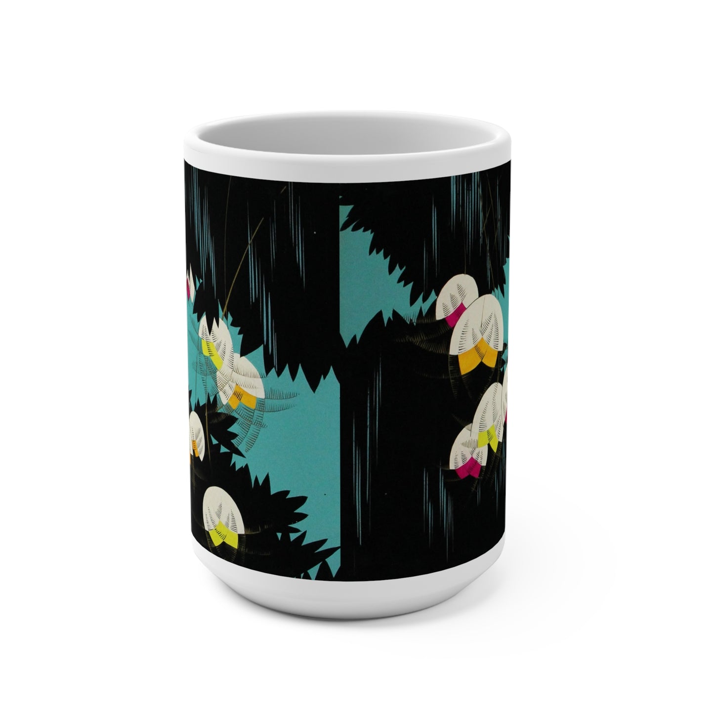 Abstract Floral Mug 15oz, Art Deco Flower Coffee Cup, Elegant Geometric Floral Design, Large Tea Cup, Gift for Flower Lover, Mother's Day
