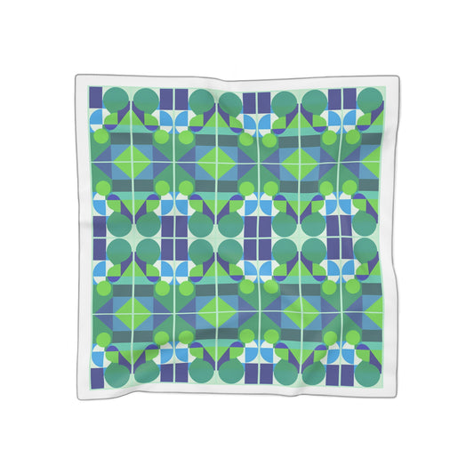 Blue and Green Abstract Geometric Head Scarf Bandana