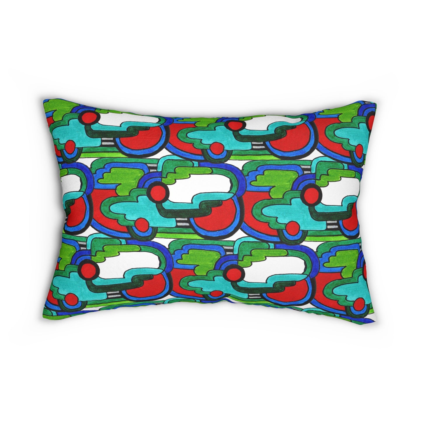 Colorful Abstract Geometric Art Lumbar Pillow Maximalist Design Drawing (w/ insert)