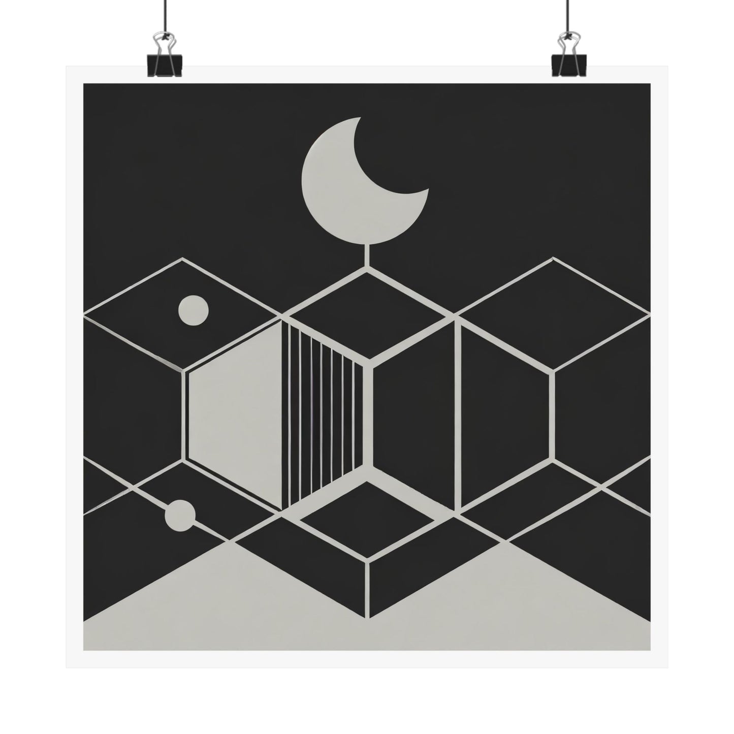 Minimalist Moon Graphic Abstract Geometric Square Matte Poster Cosmic Black White Art Print