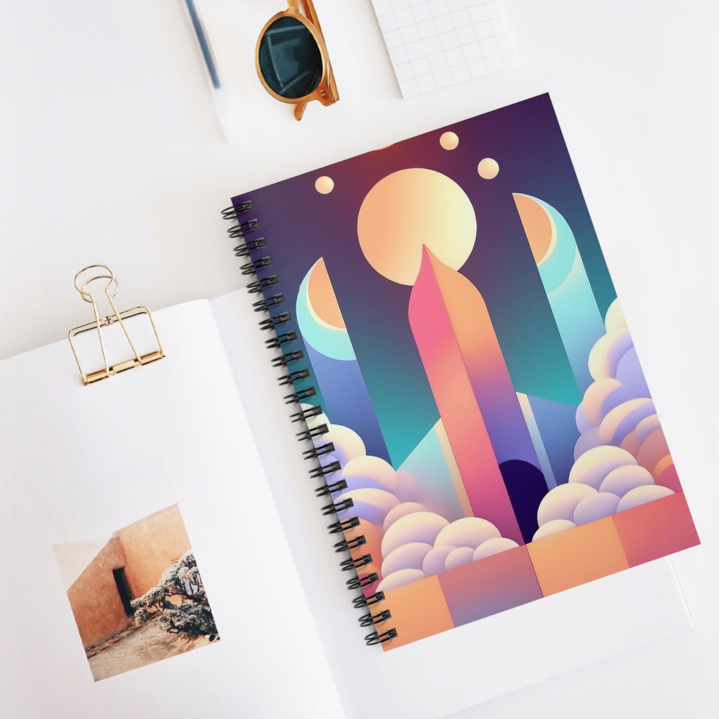 Cosmic Moon Phase Pastel Aesthetic Journal Dreamy Sky Spiral Notebook - Ruled Line