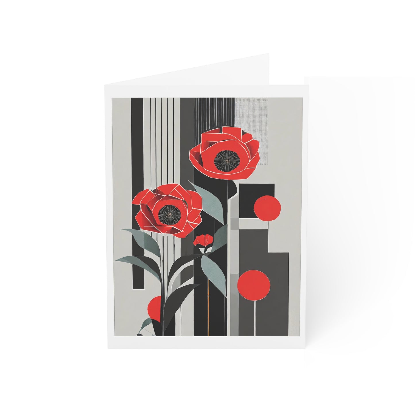 Abstract Flower Birthday Card Art Deco Red Poppies Note Card Red Flowers Art Deco Poppy Minimalist Red Flower Card for Mother's Day Card