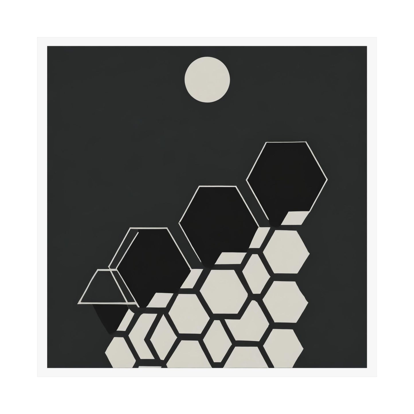 Minimalist Moon Graphic Abstract Geometric Honeycomb Square Matte Poster Cosmic Lunar Art Print