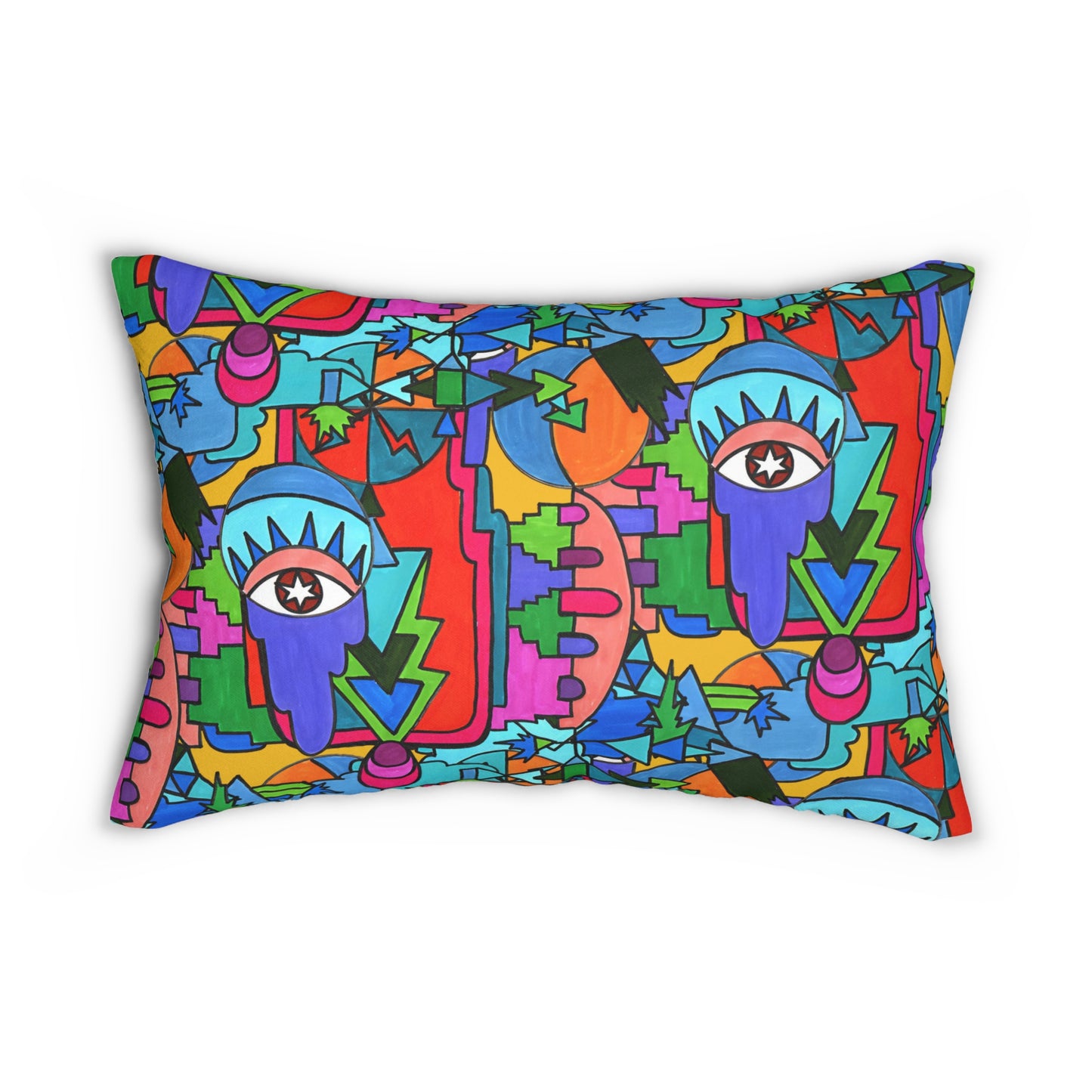 Pop Decoscape Colorful Eclectic Lumbar Pillow | Hand Drawn Abstract Maximalist Rectangular Cushion