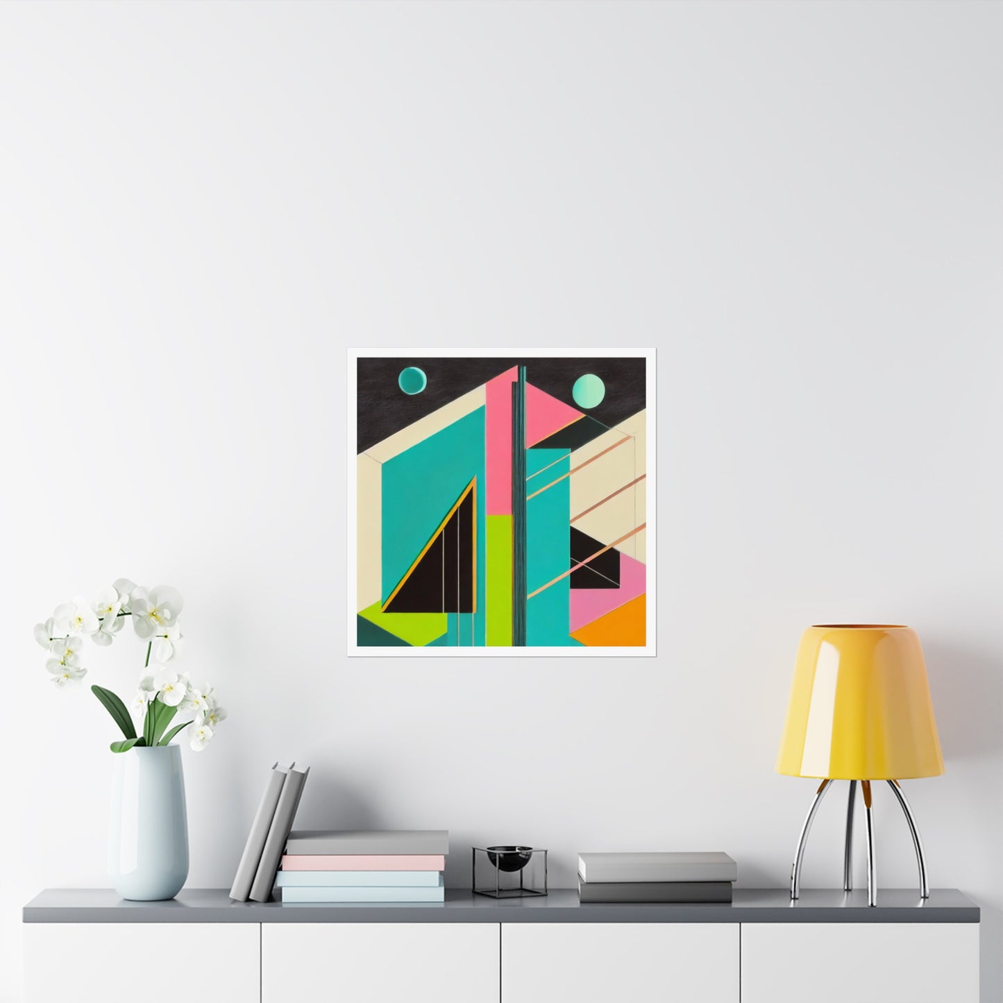 Colorful Abstract Geometric Matte Vertical Poster Modern Pop Art Deco Inspired Graphic Design