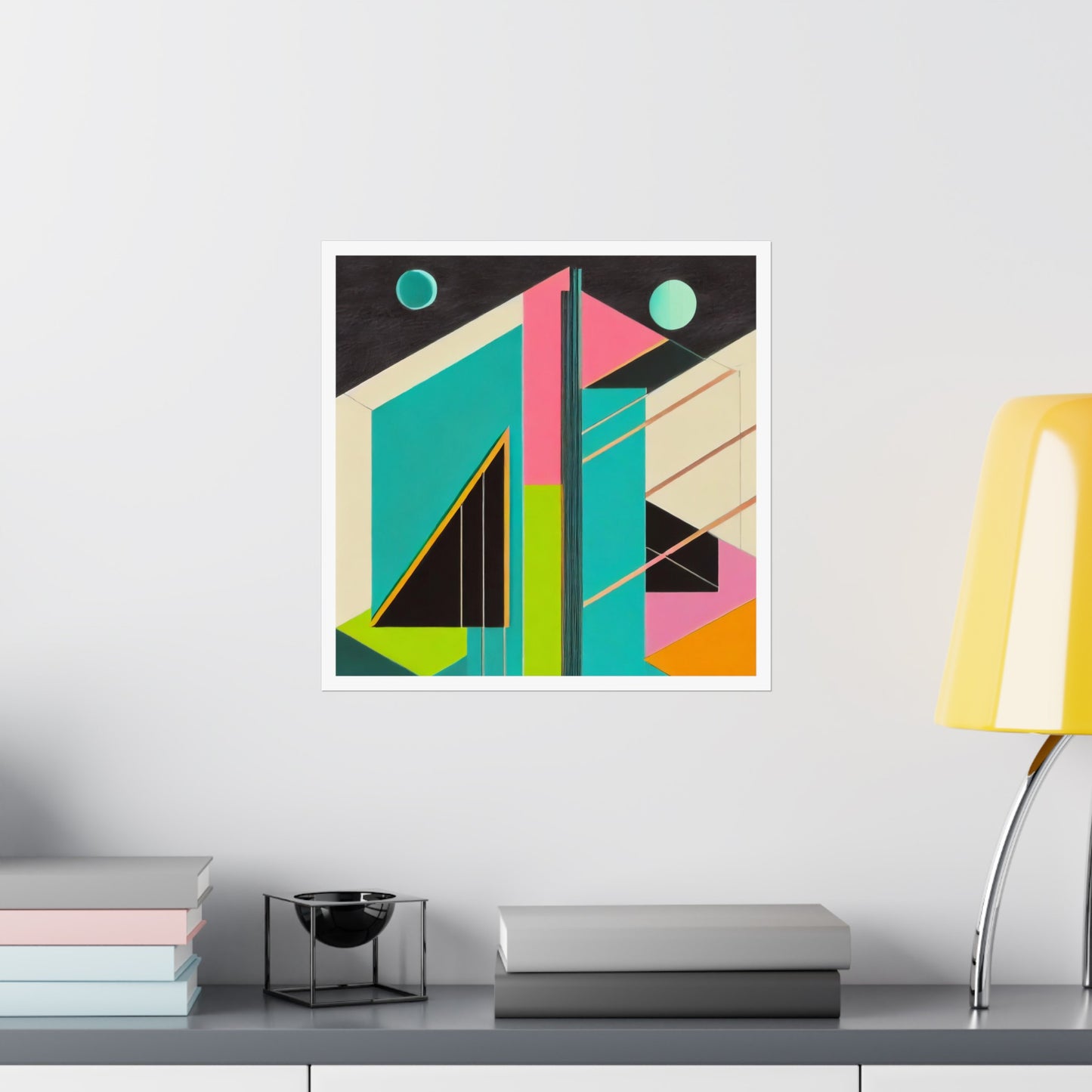 Colorful Abstract Geometric Matte Vertical Poster Modern Pop Art Deco Inspired Graphic Design