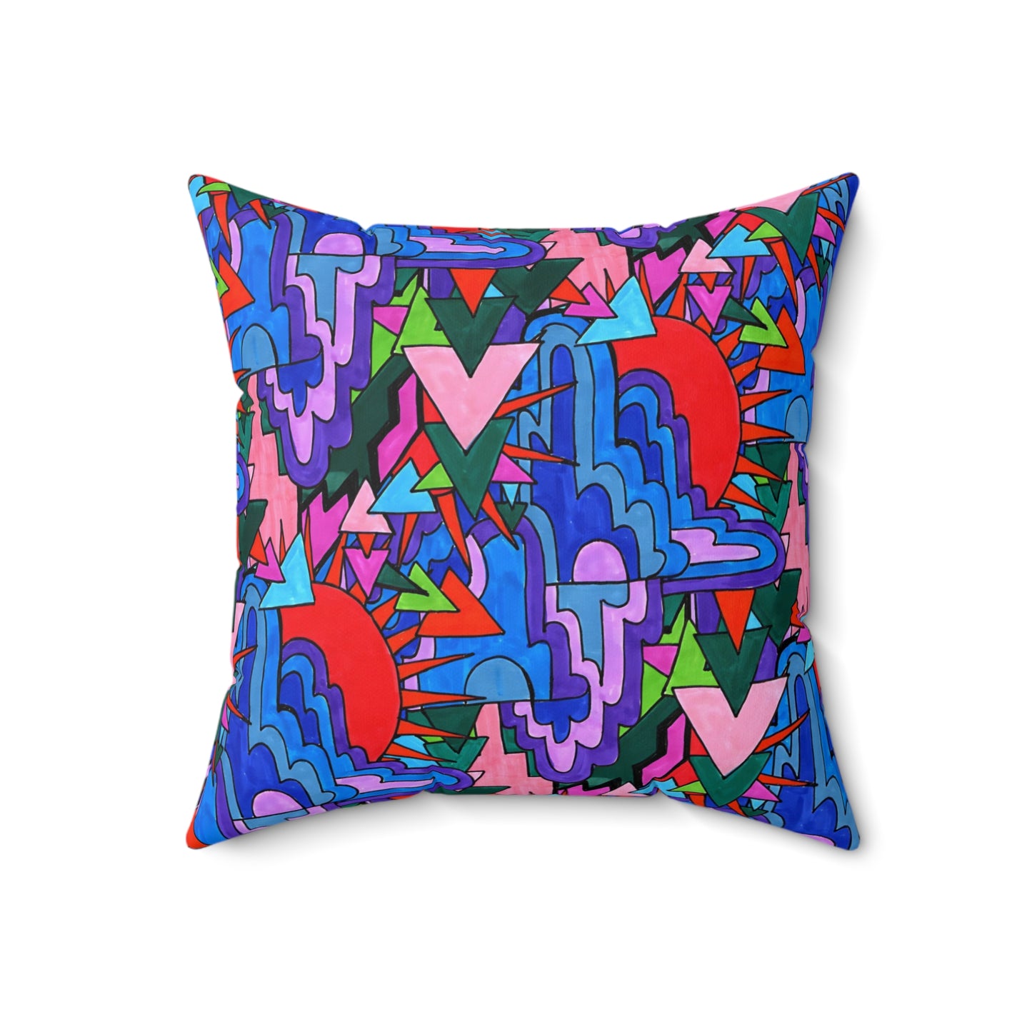 Pop Decoscape Abstract Artwork Maximalist Throw Pillow - Colorful Hand Drawn Eclectic Square Pillow