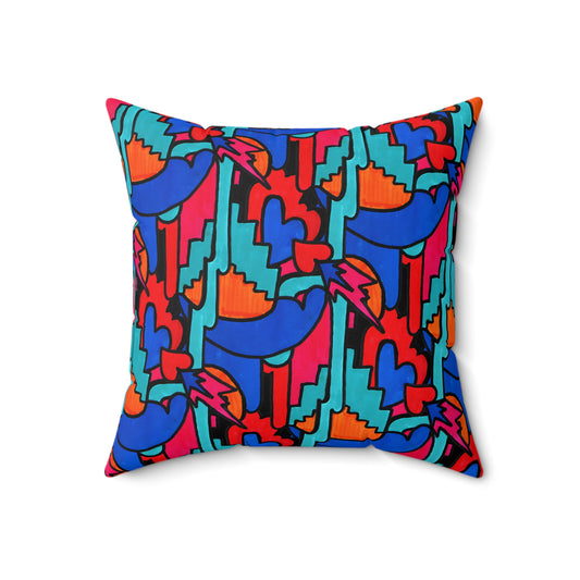 Pop Decoscape Maximalist Drawing Throw Pillow | Colorful Eclectic Maximalist Square Cushion