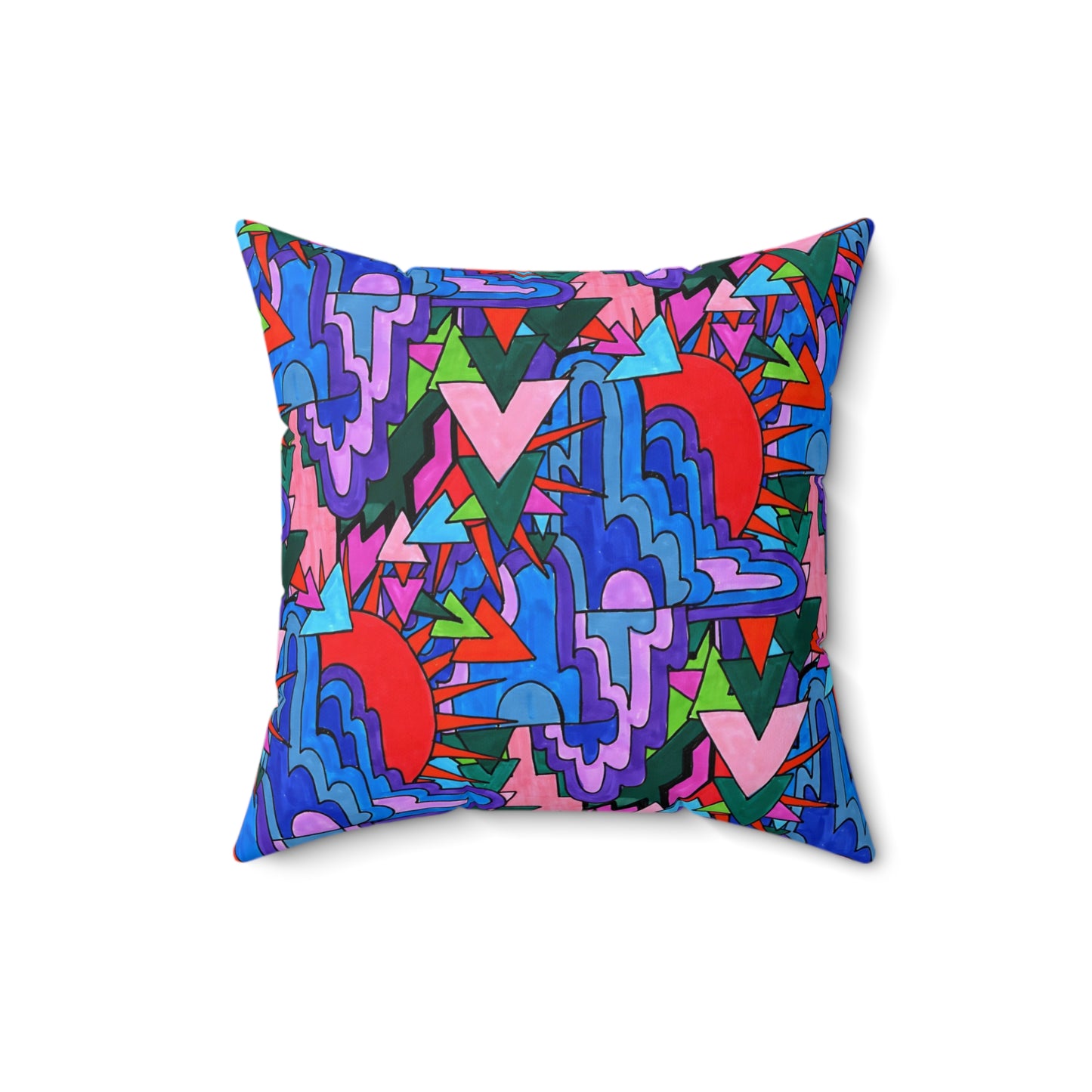 Pop Decoscape Abstract Artwork Maximalist Throw Pillow - Colorful Hand Drawn Eclectic Square Pillow