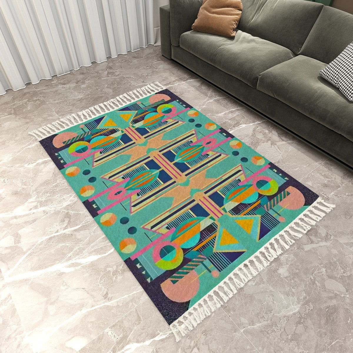 Pop Wild Geometric Area Rug with Tassels (5'x8') | Boho Eclectic Rug