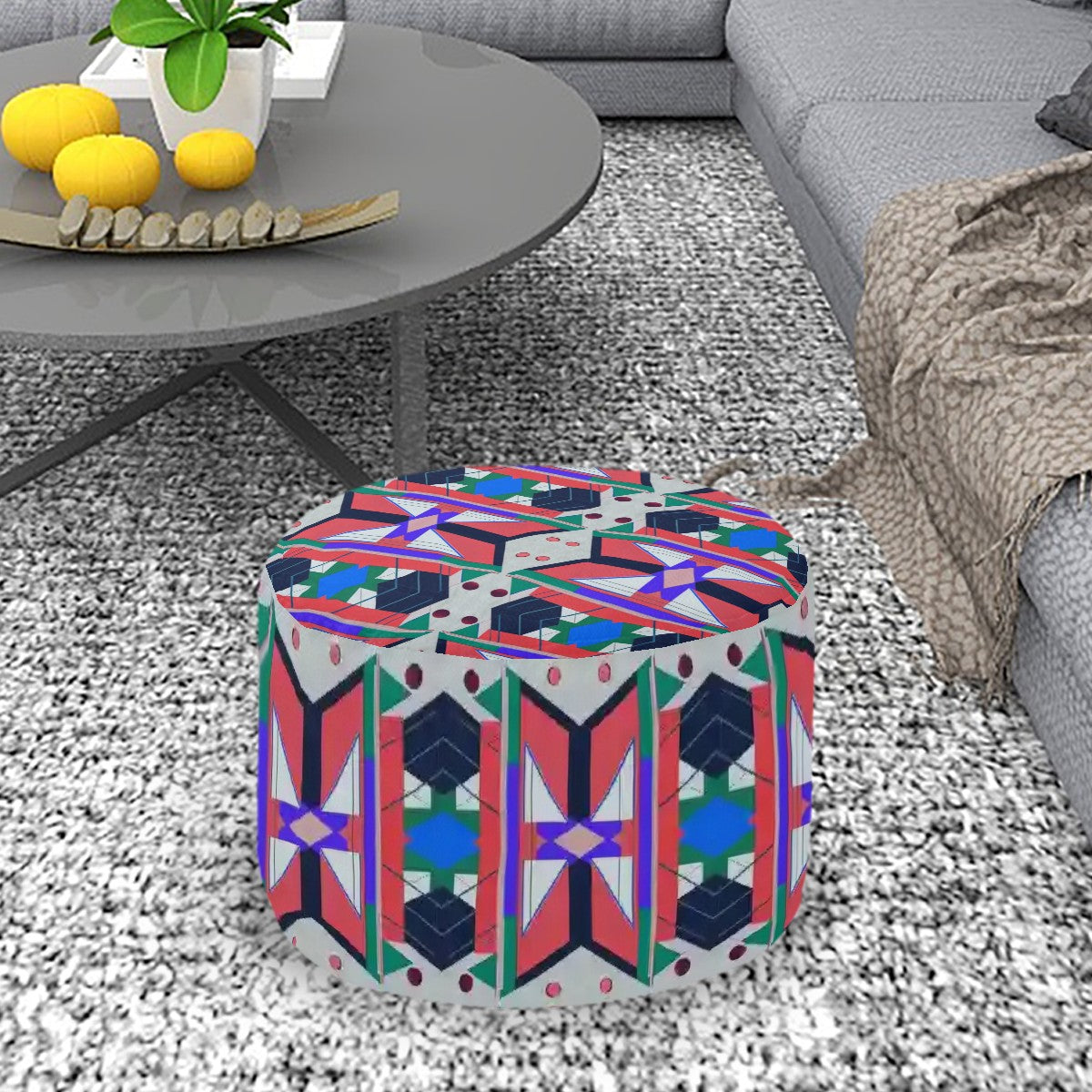 Pop Wild Geometric Colorful Patterned Pouf Ottoman