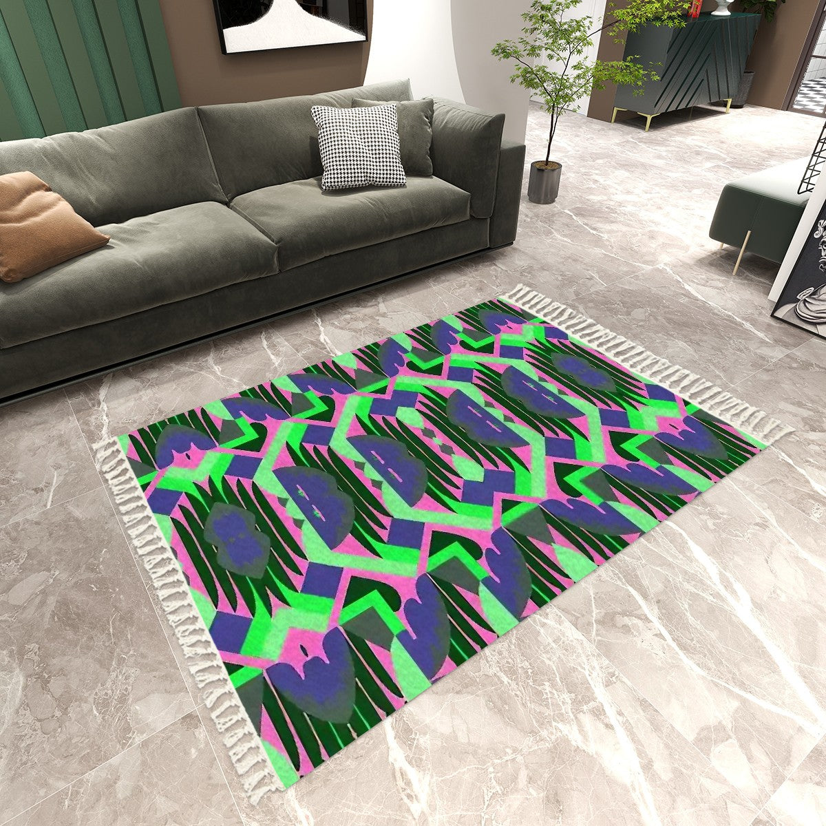 Kaleidoscope Reimagined Colorful Area Rug with Tassels (5x8)