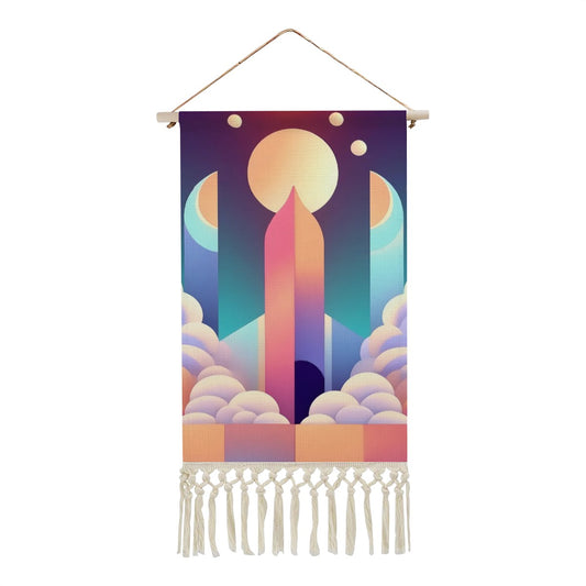 Obelisk Moonrise Wall Tapestry | Cosmic Cotton Linen Art