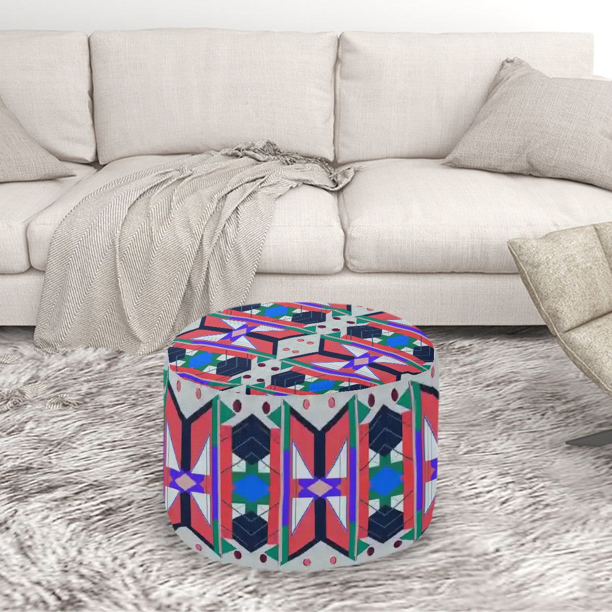 Pop Wild Geometric Colorful Patterned Pouf Ottoman