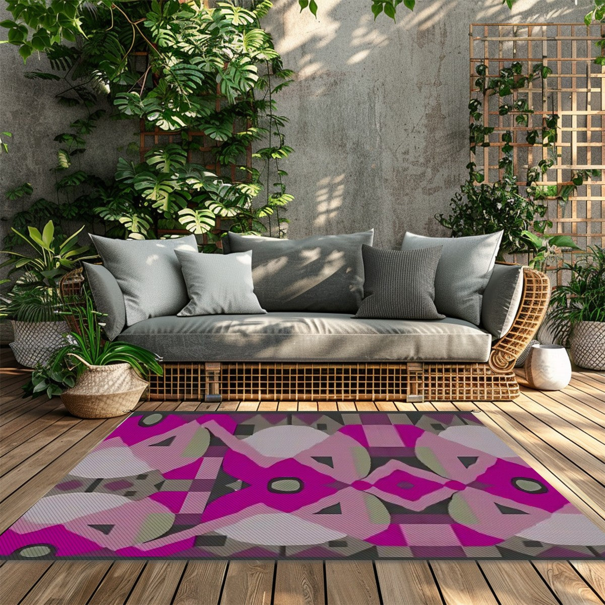 Kaleidoscope Reimagined Abstract Colorful 4'x6' Outdoor Rug | Eclectic Patio Outdoor Plastic Straw Mat