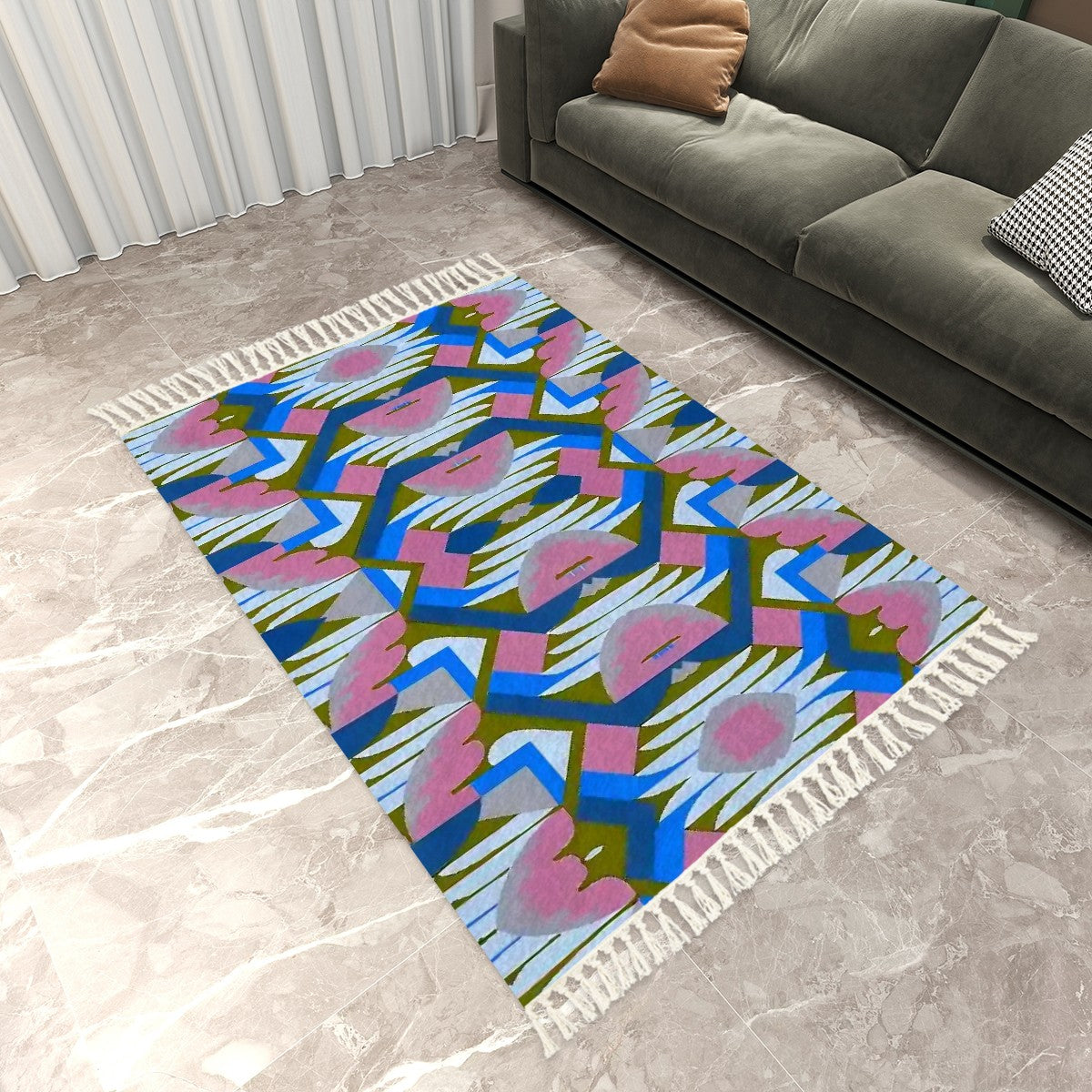 Kaleidoscope Reimagined Colorful Area Rug with Tassels (5x8)