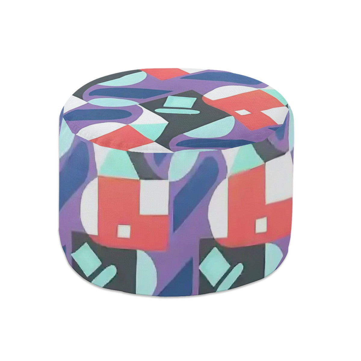 Kaleidoscope Reimagined Colorful Eclectic Round Pouf Ottoman |  Art Deco Inspired Abstract Patterned Pouf