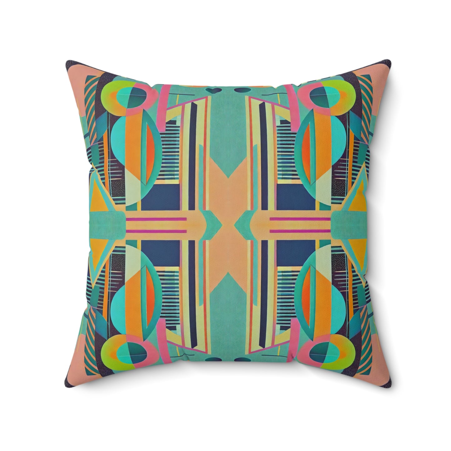 Colorful Geometric Abstract Pattern Retro Vibe Square Pillow