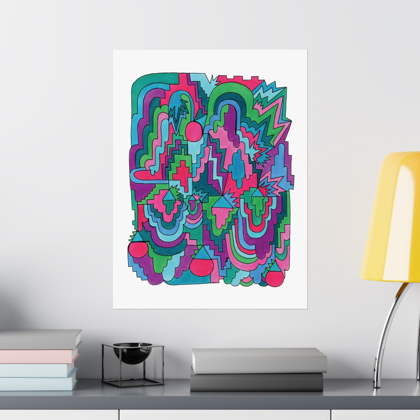 Maximalist Watercolor Drawing Geometric Abstract Art Deco Hand Drawn Poster Wall Art