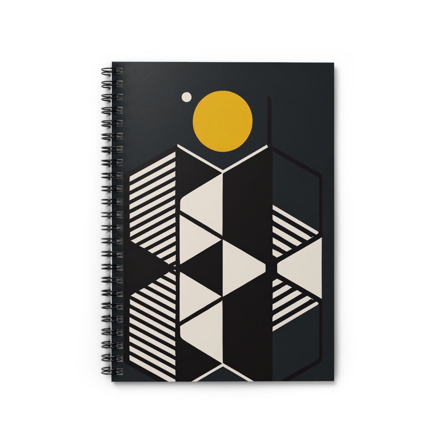 Cosmic Geometric Minimalist Bauhaus Honeycomb Moon Spiral Notebook - Ruled Line