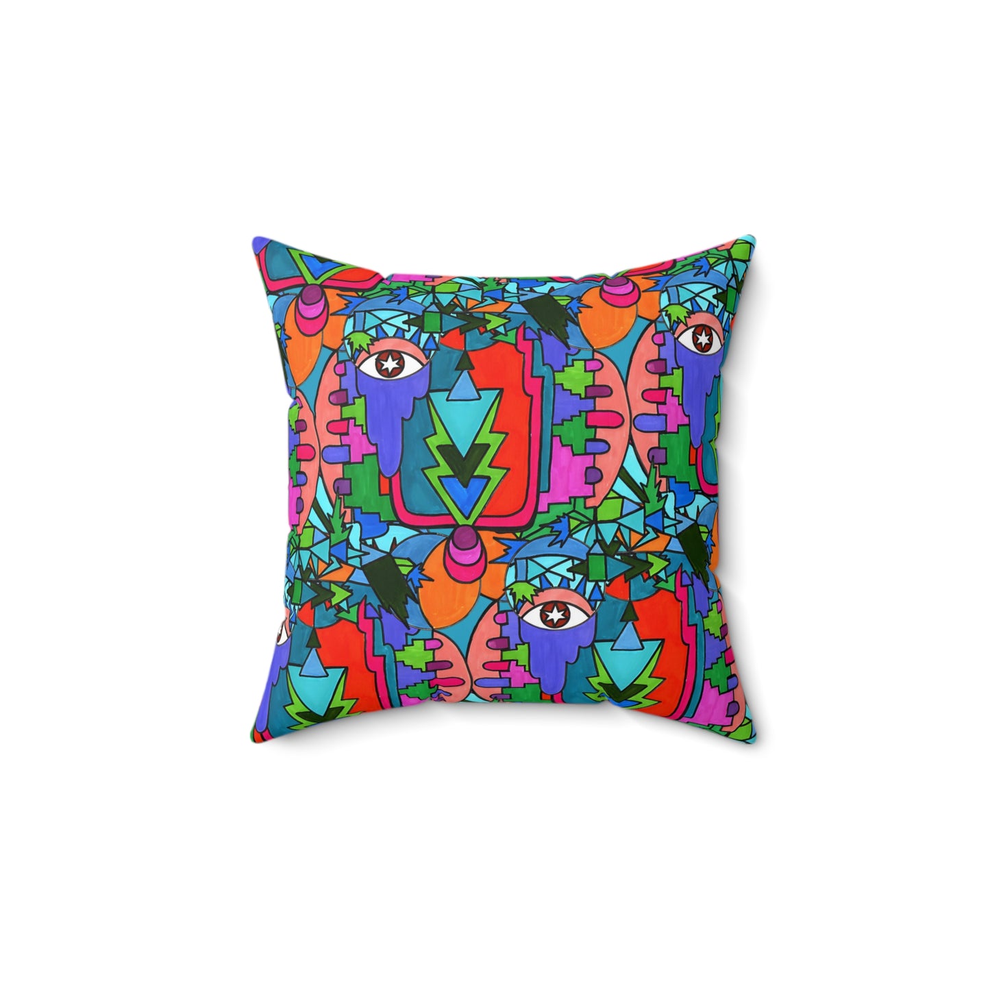 Pop Decoscape Abstract Artwork Maximalist Throw Pillow - Colorful Hand Drawn Eclectic Square Pillow